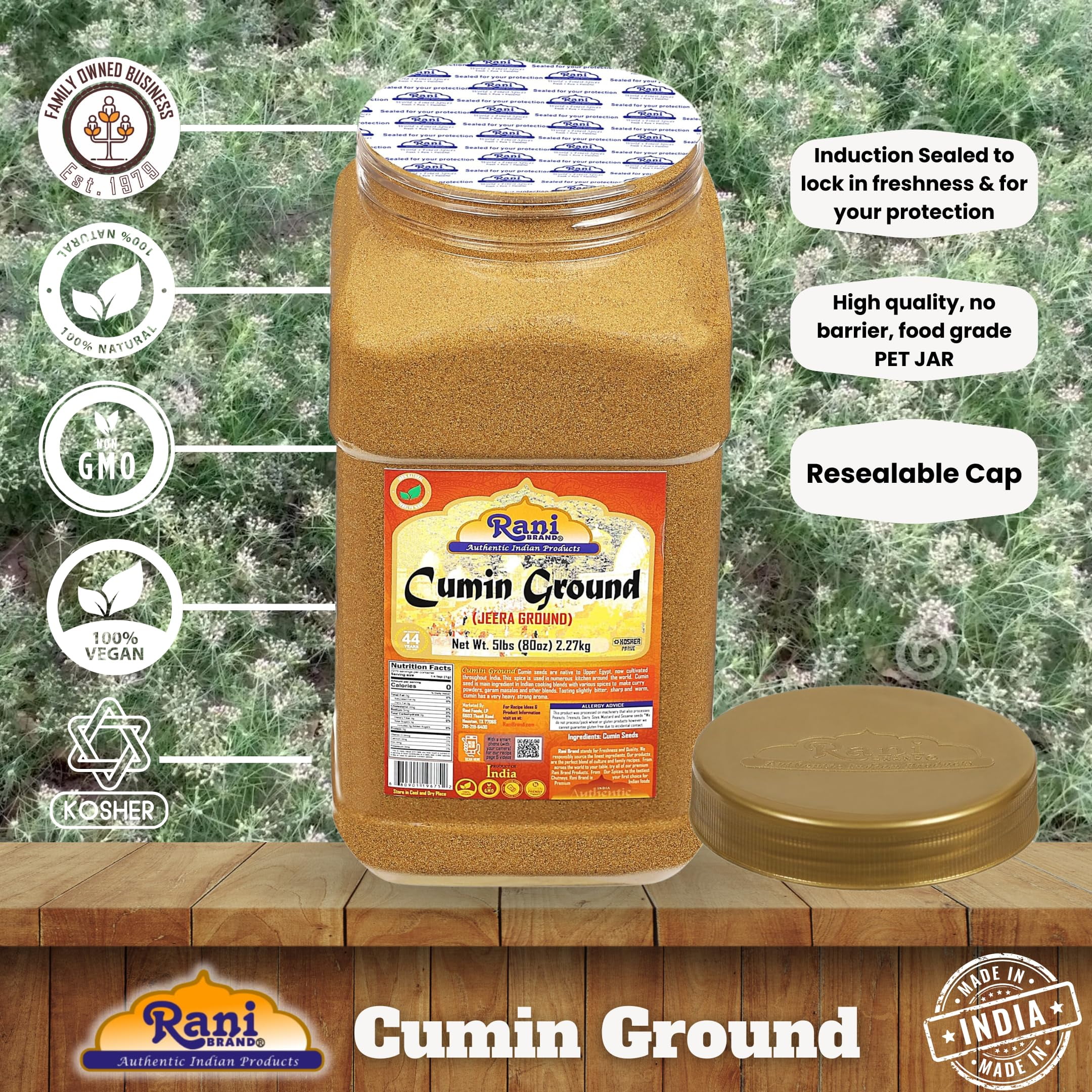 Rani Cumin Powder (Jeera) 80oz (5lbs) 2.27kg Bulk Jar ~ All Natural, Salt-Free | Vegan | Kosher