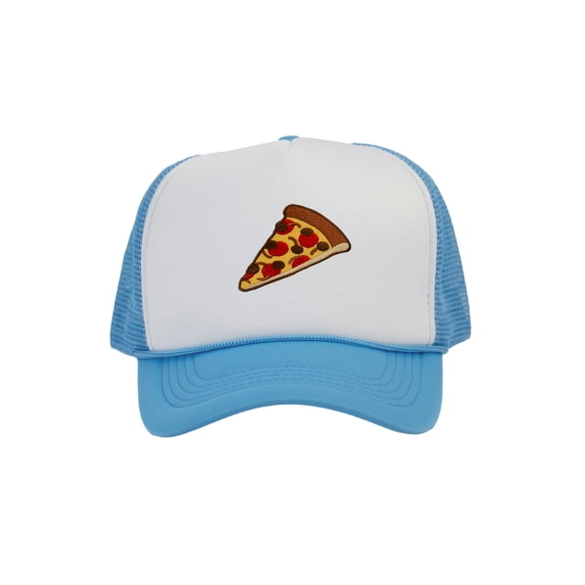 Adult Men's Pepperoni Pizza Slice Rope Foam Trucker Hat, White/Sky