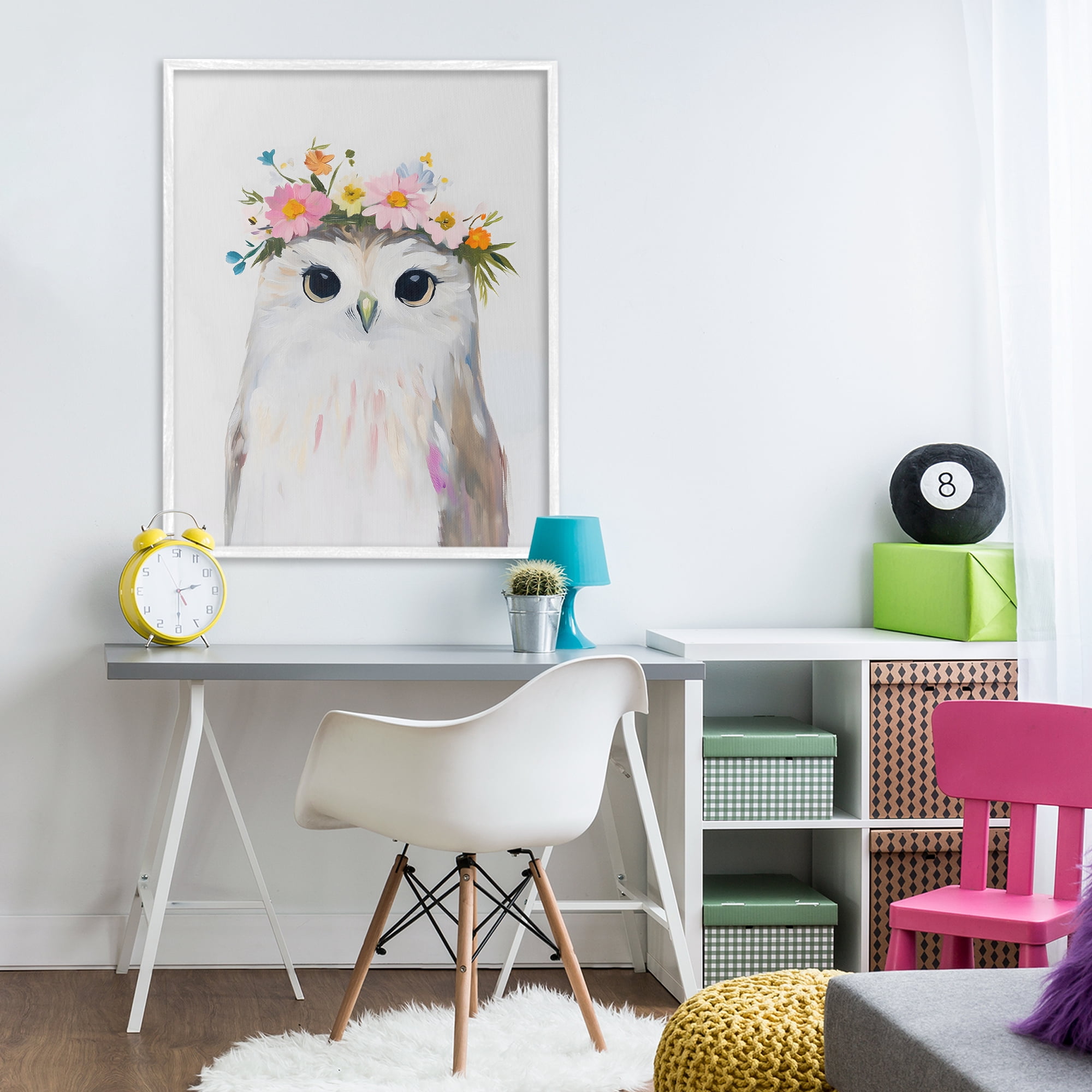 Stupell Industries Flower Crown Owl White Framed Giclee Art, design by The Prints Vibe