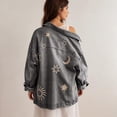 thumbnail image 5 of sicmoss Women's Grey Cotton Vintage Oversized Embroidered Denim Jacket Boho Loose Fit Button Down Casual, 5 of 7