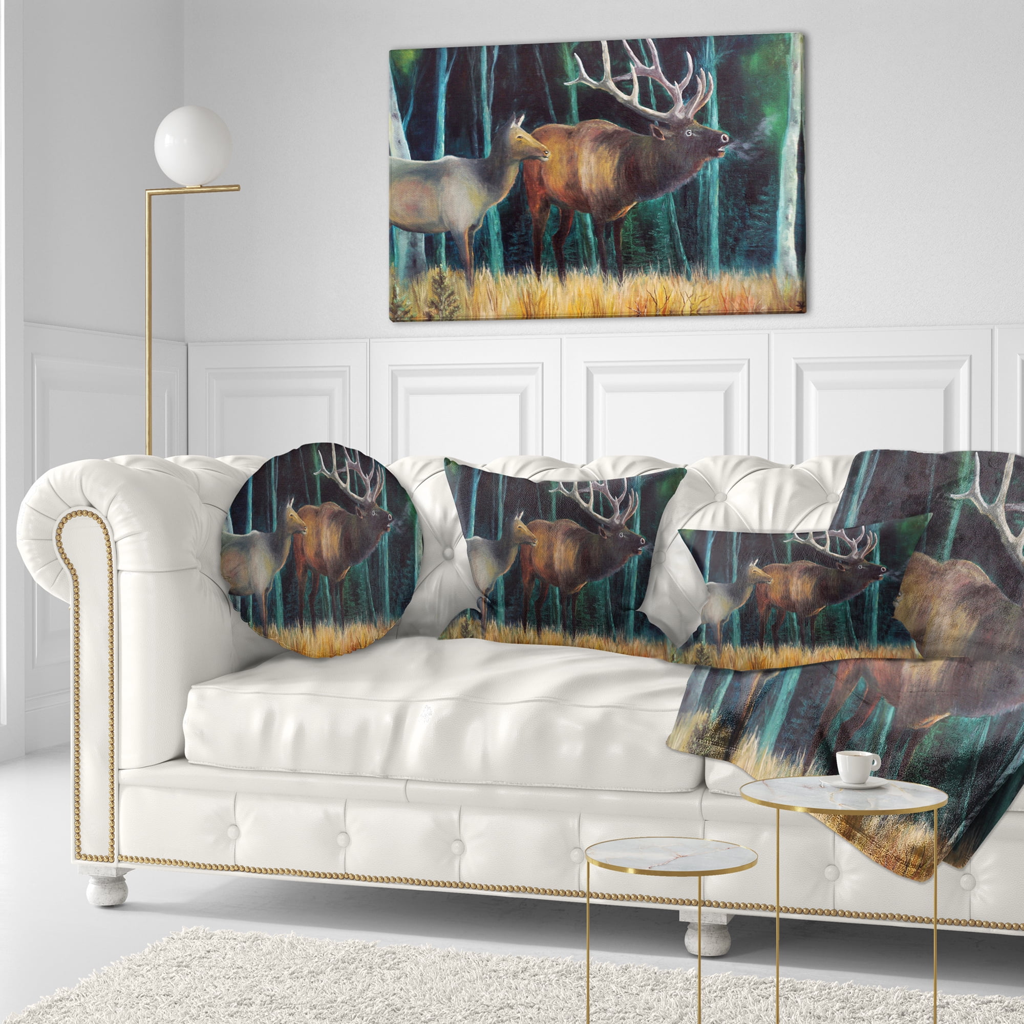 Designart Wandering Deer in Forest - Animal Throw Pillow - 12x20