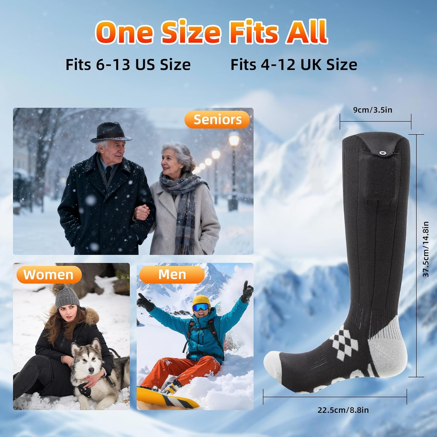 Ferdiiz Heated Socks, Electric Heated Socks for Men Women, Rechargeable Battery Heat Up to 8 Hours, Winter Washable Thermal Socks Foot Warmer for Outdoor Camping Skiing Fishing Hunting