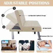 Bonzy Home Futon Versatile Sofa Bed with Cup Holders USB Port Foldable 2-Seater Guest Bed for Living Room, Ivory