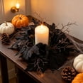 thumbnail image 4 of Sahpxhe Black Maple Leaf Candle Ring Wreath Halloween Decoration,Artificial Fall Table Centerpiece for Home Kitchen Table Centerpieces Wall Decor,12.2x12.2in Black-A, 4 of 7