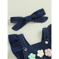 thumbnail image 6 of aturustex Toddler Baby Girl Overalls Romper Outfits 0 3M 6M 12M 18M Infant Ruffle Sleeveless Bodysuits Square Neck Denim Rompers 3D Floral Jumpersuitsl Daily Summer Clothes for Holiday Party, 6 of 7