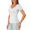thumbnail image 5 of JoveMarine Women's Slim Fit V-Neck Short Sleeve T-Shirt Solid Color Fitted Tee Casual Summer Top for Daily Wear Spring/Summer White L, 5 of 5