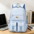 thumbnail image 4 of Plaid campus Backpack, Cute Checkered Large Capacity Bookbag Waterproof Nylon Multi Pocket Backpack for Teenagers, Lightweight Campus Backpack with Side Mesh Pockets, Unisex Plaid Print Backpack, 4 of 4
