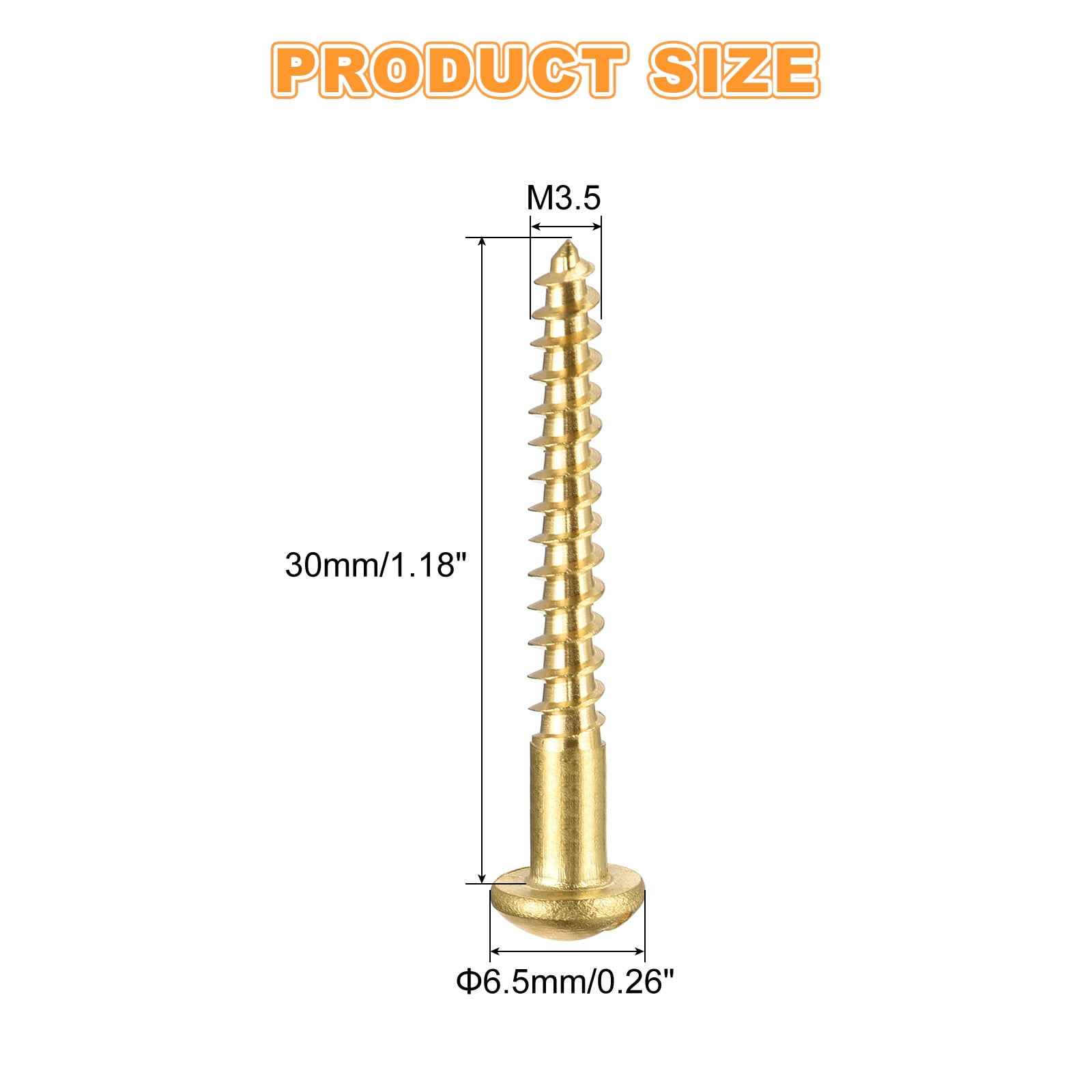Wood Screws M3.5 x 30mm Slotted Round Head Copper Self-Tapping Screw 150 Pcs