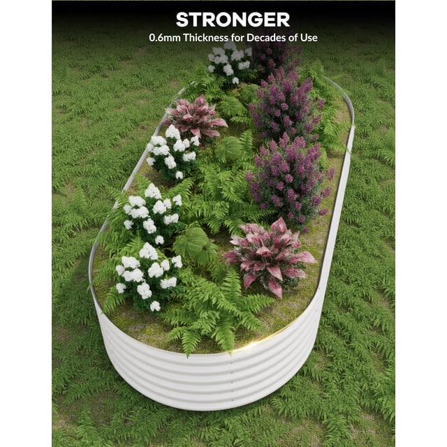 2-Pack Galvanized Steel Raised Garden Beds – Weather-Resistant Oval Planter Boxes – Rust-Proof, Tool-Complimentary Assembly – Ideal for Outdoor Vegetables, Flowers & Herbs – Beige, 300x120x45cm