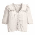 thumbnail image 5 of Endives Women Short Sleeve Lace Blouse Tops Solid Color Elegant Tops Short Crop Top Shirt White, 5 of 6