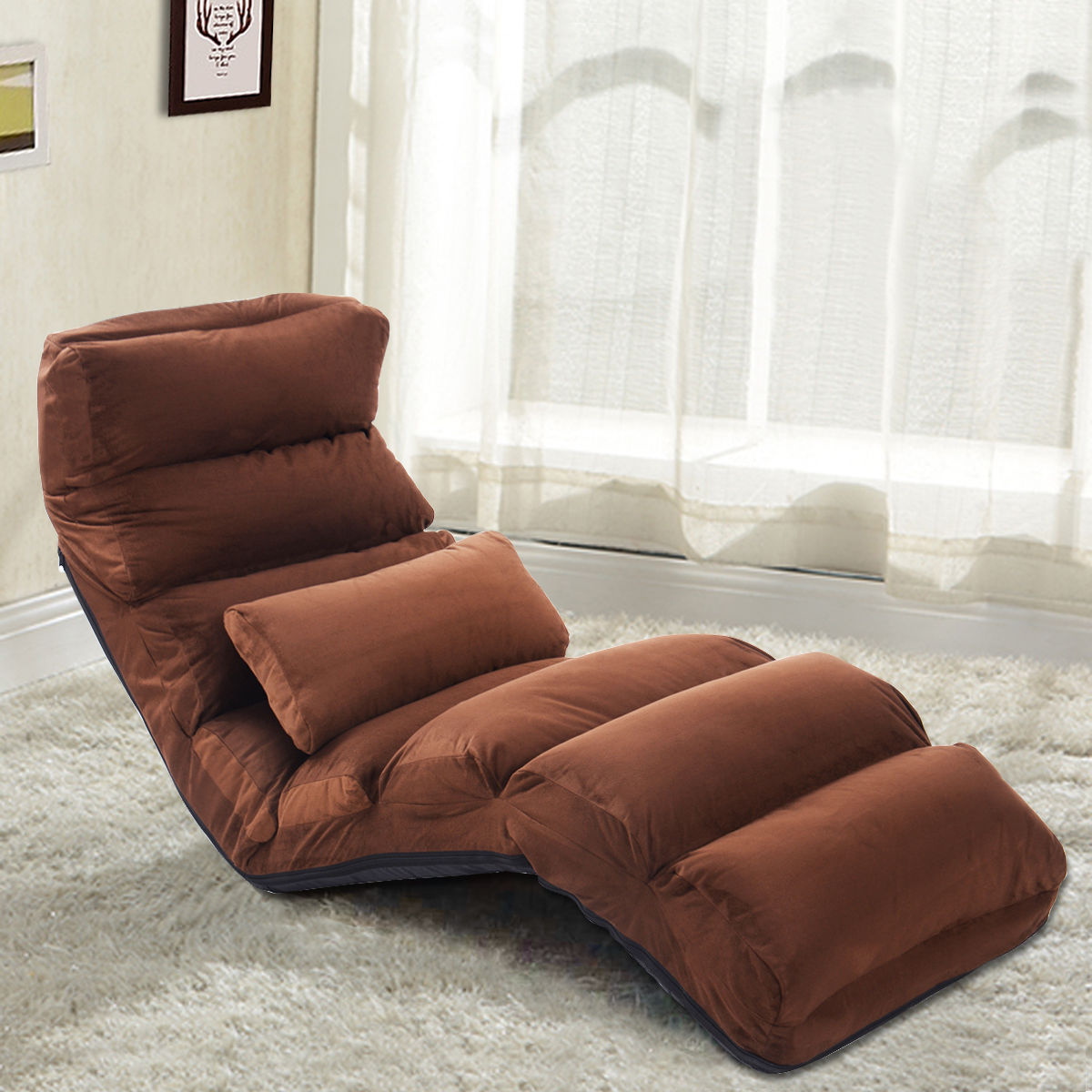 Folding Lazy Sofa Chair Stylish Sofa Couch Beds Lounge Chair W/Pillow