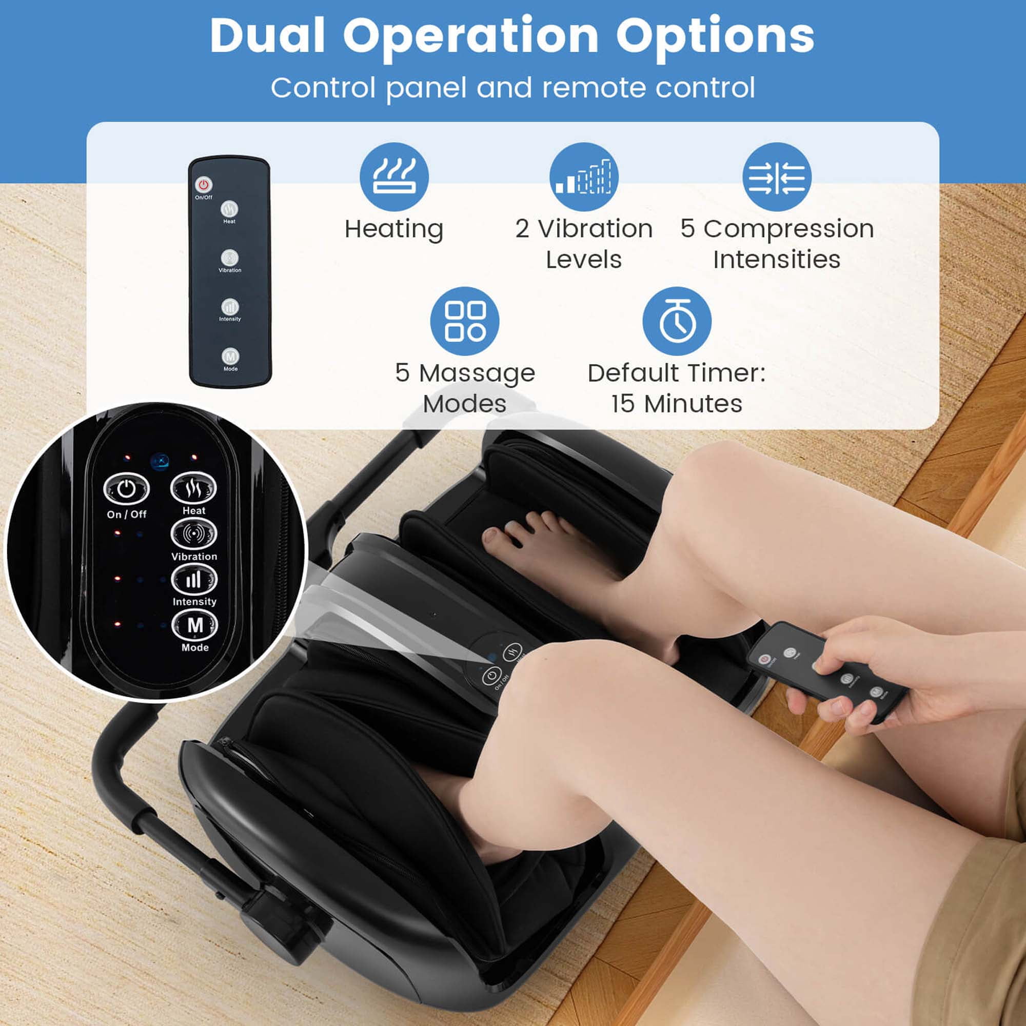 Costway Foot & Calf Massager Vibration Compression Electric Leg Massager Machine with Heat Black