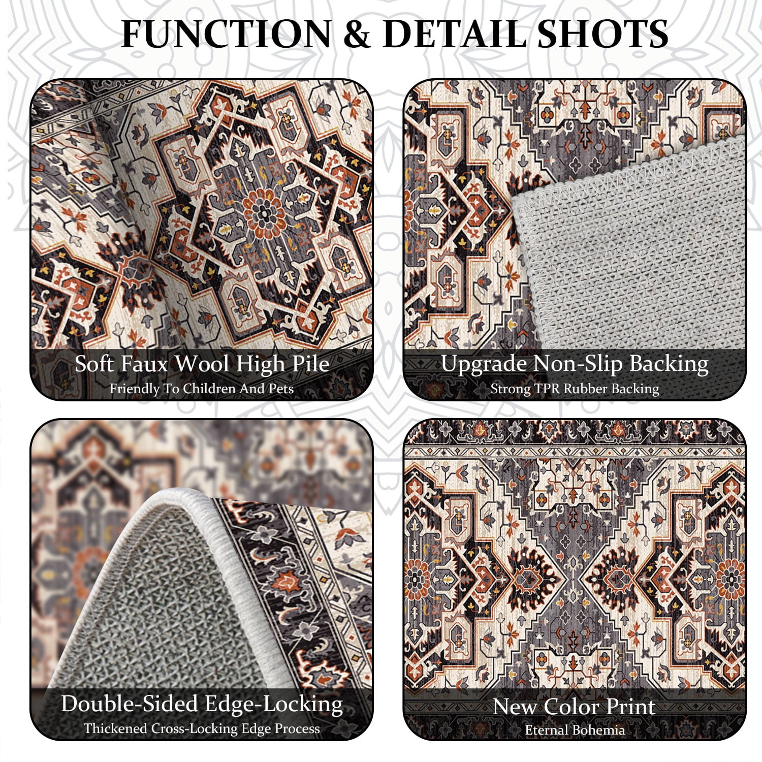 TECHVIDA 2'x6' Hallway Runner Rug Boho,Non Slip Machine Washable Rugs for Hallway Kitchen,Brownish Black