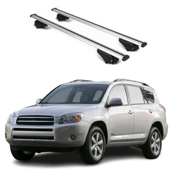 ERKUL Roof Rack Cross Bars for Toyota RAV4 2007-2012 | Aluminum Crossbars with Anti Theft Lock for Rooftop | Compatible with Raised Rails - Silver