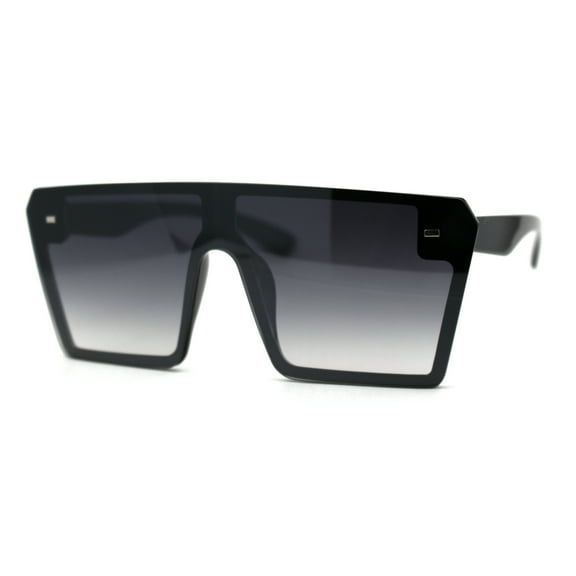 Womens Retro Oversize Angular Flat Top Shield Plastic Frame Rimless Sunglasses Black Smoke