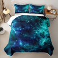 thumbnail image 2 of Manfei Dreamy Teal Galaxy Twin Quilt Set,Sparkling Stars Print Twin Coverlet Set,Black Reversible,2-Piece,1 Bedspread and 1 Pillowcase, 2 of 7