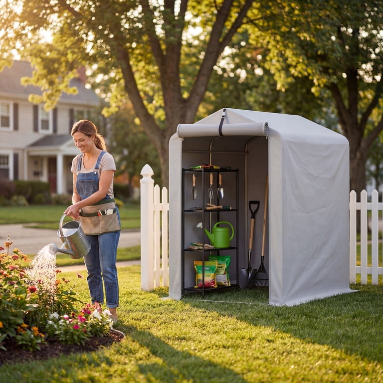 Homall Outdoor Storage Shed 3x6x5 ft Metal Carport with Durable
