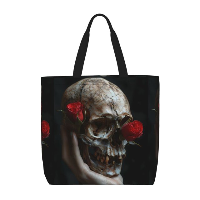 Easygdp Realistic Rose Skull Bolsa Tote para Mujer, Bolso de Hombro para Trabajo, Playa, Viajes, Compras y Supermercado