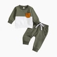 thumbnail image 2 of Towmus Toddler Baby Boy Fall Winter Clothes Color Block Long Sleeve Sweatshirt Pullover Tops + Joggers Pants Outfit Set, 2 of 7