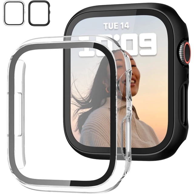 2 Pack Case with Tempered Glass Screen Protector for Apple Watch Series 7 41mm,Slim Guard Bumper Full Coverage Hard PC Protective Cover HD Ultra-Thin Cover for iWatch 41mm Accessories,black/silver