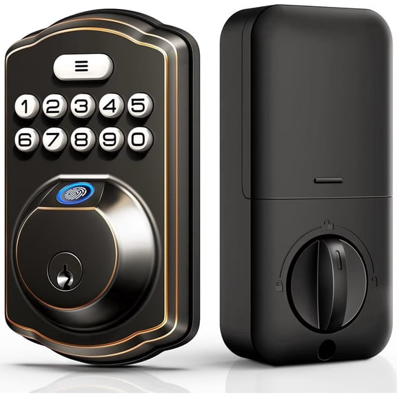 Veise Fingerprint Keyless Entry Door Lock, Auto Lock, Electronic Keypad Deadbolt for Front Door, Biometric, Anti-Peeping Password, Easy Install, Oil Rubbed Bronze