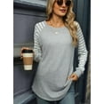 thumbnail image 4 of Women'S Stripe Tunic Tops Casual Long Sleeve Shirts Round Neck Pullover Light Gray L, 4 of 7