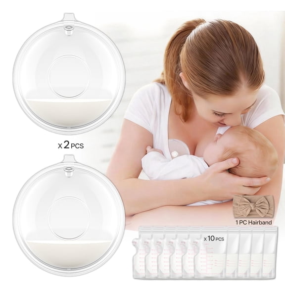 Breast Milk Collector Cups, 2 Pack Wearable Silicone Milk Catchers with 10 Breastmilk Storage Bags