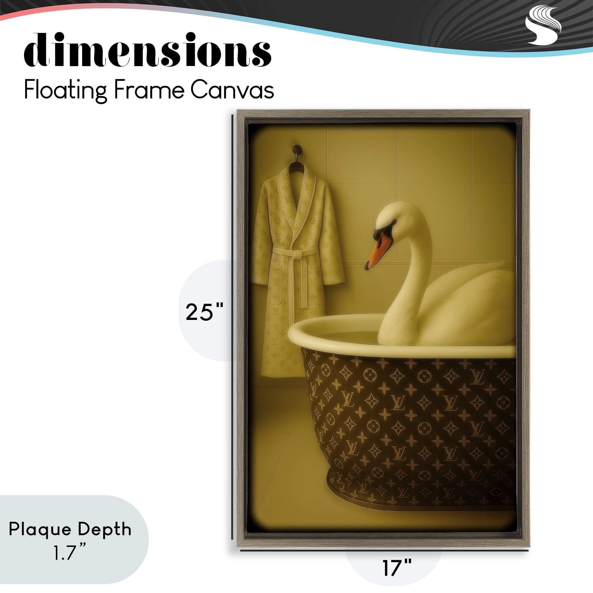Stupell Industries Couture Swan in Luxury Tub Brown Framed Floater Canvas Wall Art, design by Grotto Studios