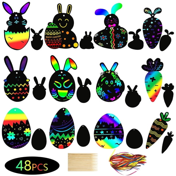 Pintura de raspado para niños, pintura de raspado de formas especiales, papel de raspado colorido, papel de pintura de arte colgante de Pascua