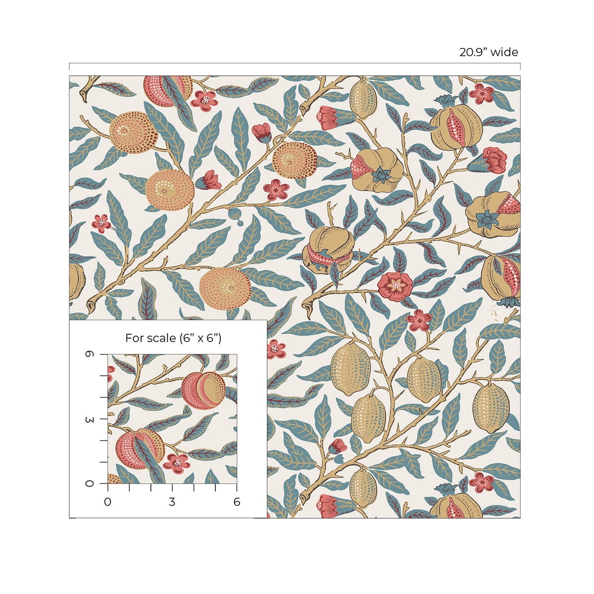NextWall  Pomegranate Peel and Stick Wallpaper 20.9 in. W x 18 ft. L - Moonstone Blue & Light Ochre