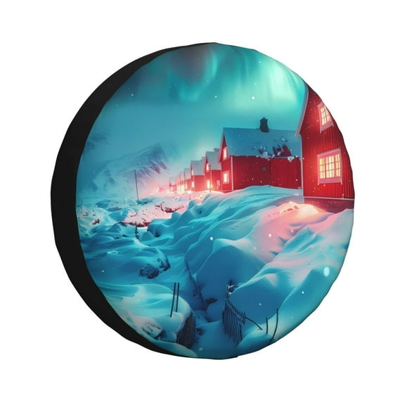 Logiee Aurora Borealis Village Print Spare Tire Cover, Universal Wheel Protectors,Waterproof Dust-Proof UV Sun Wheel Tire Cover,Fit for SUV, RV, Travel Trailer, Truck-14 inch