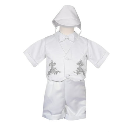 Rain Kids Baby Boys White 4 pc Cross Grapes Vest Hat Baptism Outfit
