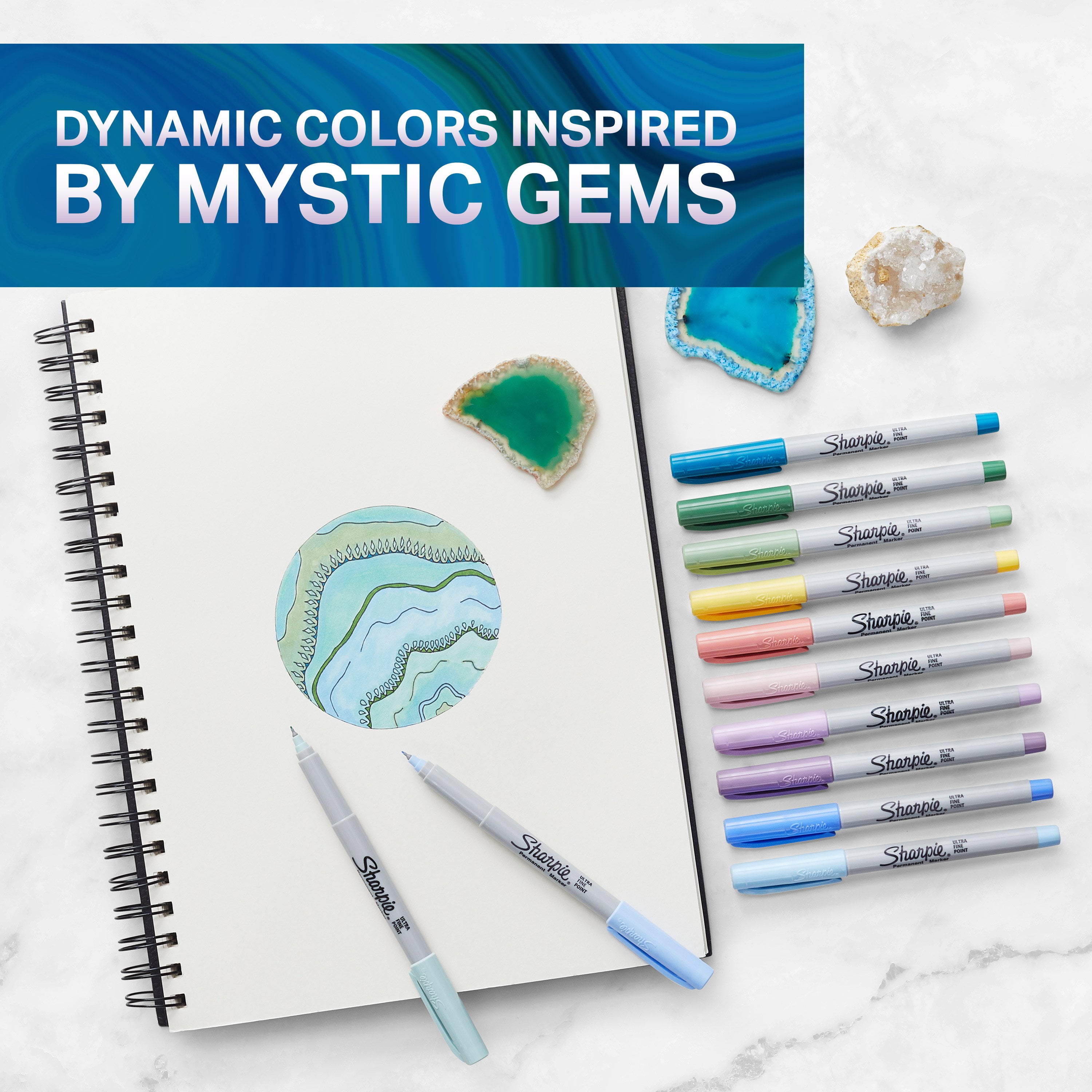 Sharpie Permanent Mystic Gem Markers, Ultra-Fine Point, Assorted, 24 Count