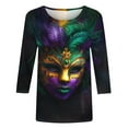 thumbnail image 4 of QATAINLAV Mardi Gras T Shirts for Women Carnival 3/4 Sleeve Pullover Fashionable Casual Round Neck Tunic Going Out Party Multicolor XXL, 4 of 6