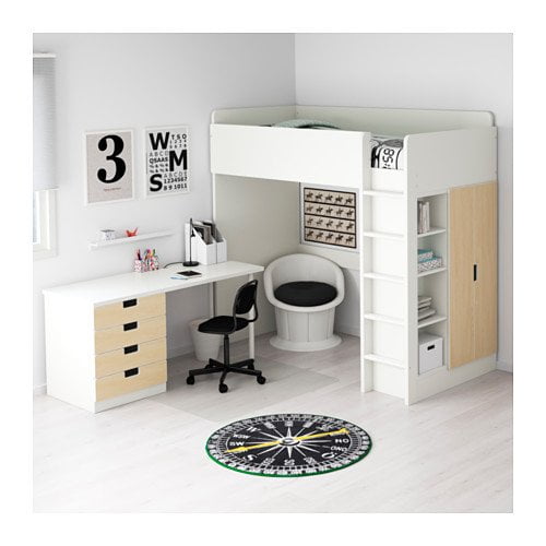 Ikea Twin Size Loft Bed With 4 Drawers 2 Doors White Birch 3 617 1016 Walmart Com