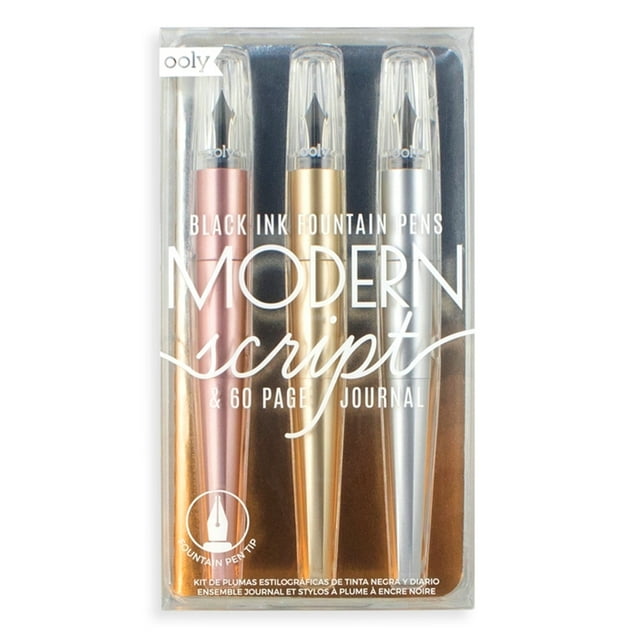 Ooly Pluma fuente MODERN SCRIPT - 132-093 - 3 pzs, tinta negra, colores metalizados OOLY 132-093