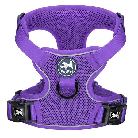 PoyPet Reflective Soft Breathable Mesh Dog Harness Choke-Free Double Padded Vest with Adjustable Neck and Chest,Purple M