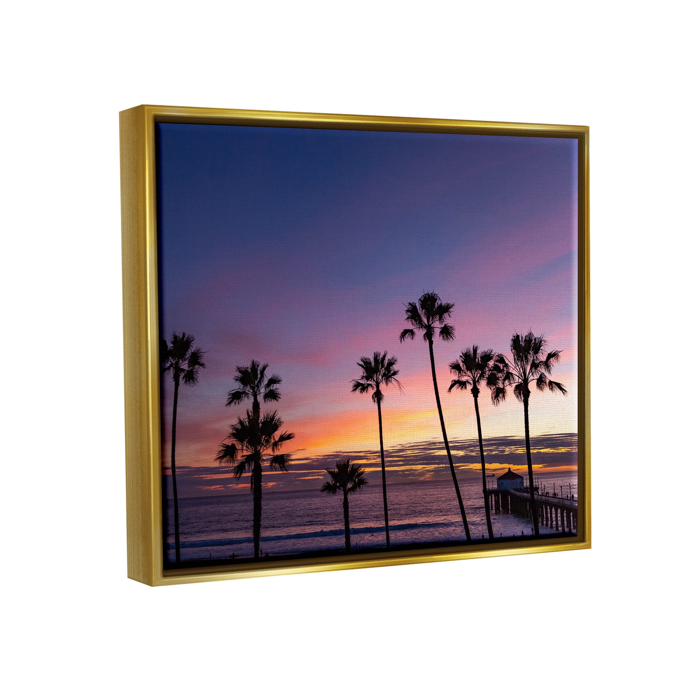 Vivid Sunset Palm Trees Horizon Coastal Photograph Metallic Gold Framed Art Print Wall Art