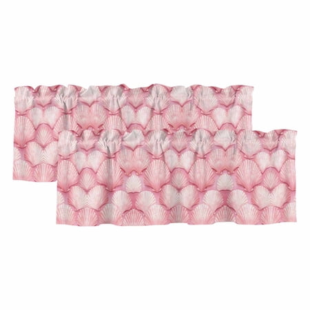 Pink Shell Coastal Curtain Valances for Windows Kitchen Valance Window Treatments Panel 2 Pack Nautical Ocean Summer Beach Rod Pocket Short Curtains for Bathroom Bedroom 60 x 18 Inch