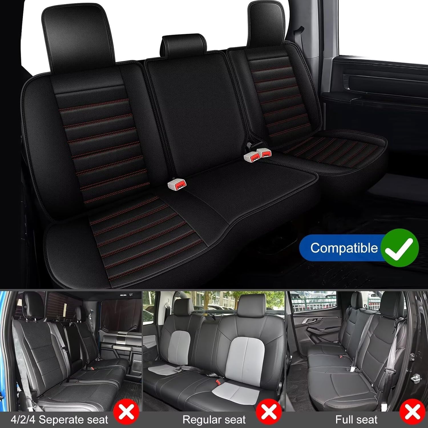 DIKSOAKR Car Seat Covers Full Set Fit for RAM 1500 2500 3500 2002-2024 2025 2026 Truck Pickup Crew Double Mega Quad Cab with Flat Bench