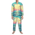 thumbnail image 3 of Daiia Retro Palm Beach Sunset for Men's Long-Sleeved Pajama Set – Soft & Comfortable Sleepwear Button-Up Pajamas Cozy Lounge Wear-XX-Large, 3 of 7