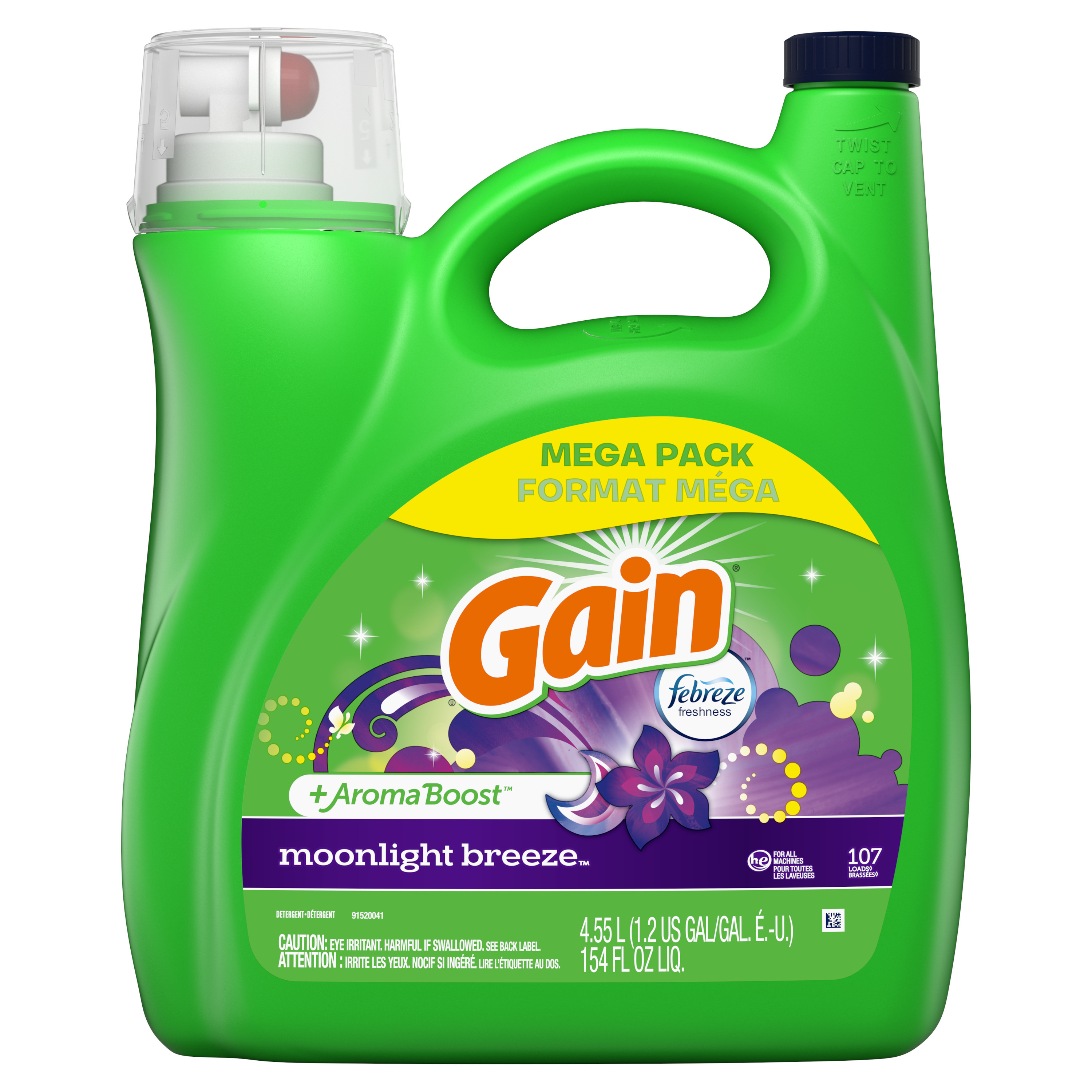 Gain + Aroma Boost Liquid Laundry Detergent, Moonlight Breeze Scent, 107 Loads, 154 fl oz, HE Compatible - image 7 of 8