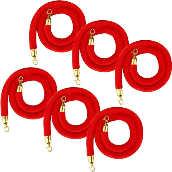 6 Pcs Velvet Stanchion Rope Red Carpet Party Decorations 5ft Crowd Control Velvet Ropes Safety Barrier with Gold Hook for Event Movie Theaters Grand Opening Hotel Christmas Party Supplies