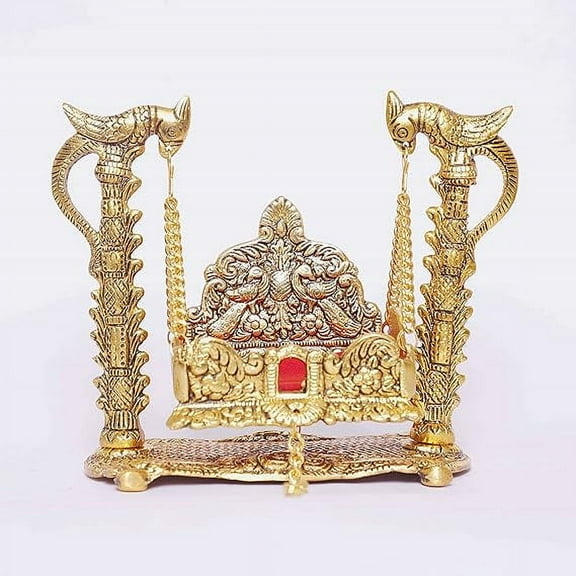 Metal Swing Laddu Gopal Jhula,Krishna Hindola Palana,Decorative Laddu Gopal for Temple Pooja,Showpiece Figurines,Religious Idol Gift Article