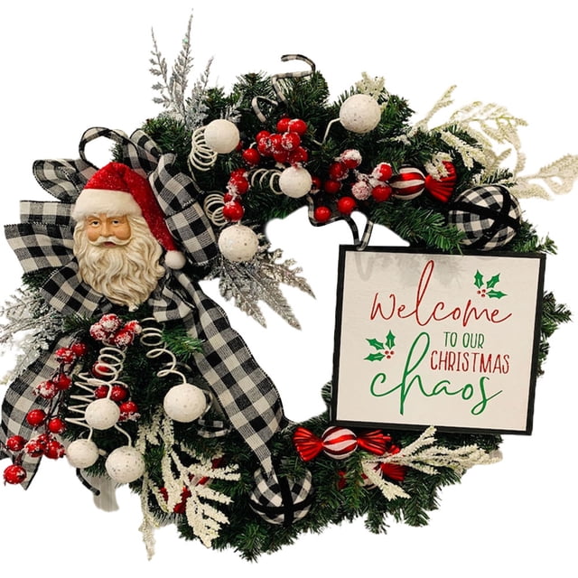 Corona Navideña De 45Cm, Colgante Colgante De Papá Noel, Corona Circular De Ratán, Decoración De Escaleras De Pared Para Puerta Delantera Yuarrent HA038325-00