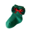 thumbnail image 2 of Sunvit-Panties Girls Green Christmas Socks - Soft Cotton Breathable Skin-Friendly, with Dark Green Bow & Gold Trim, Ruffled Cuff Non-Slip for Kidss/Big Kids (1-12Y), 1 Pair,Size 1 T, 2 of 4