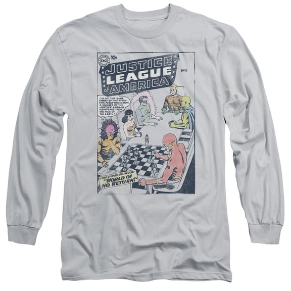 JLA Justice League World Of No Return  Long Sleeve Adult 18/1 T-Shirt Silver
