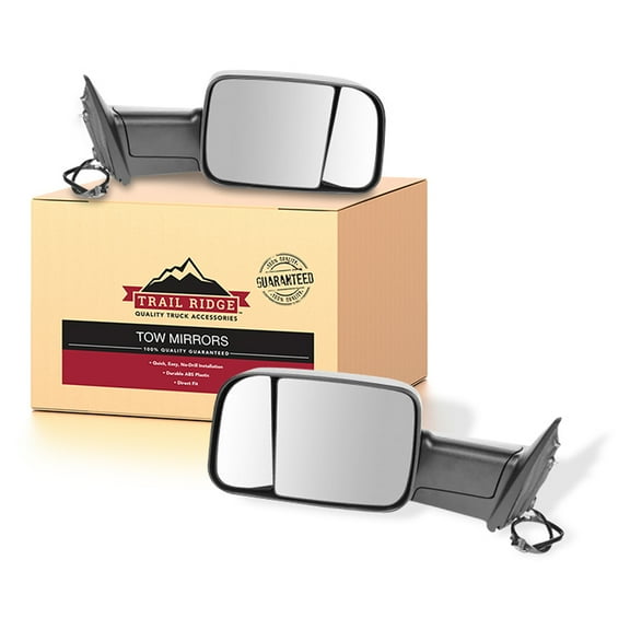 Trail Ridge Towing Mirror Set 2 Piece Power Heated Manual Folding Textured Flip Up Fits 2009-2010 Dodge Ram 1500 2011-2012 Ram 1500