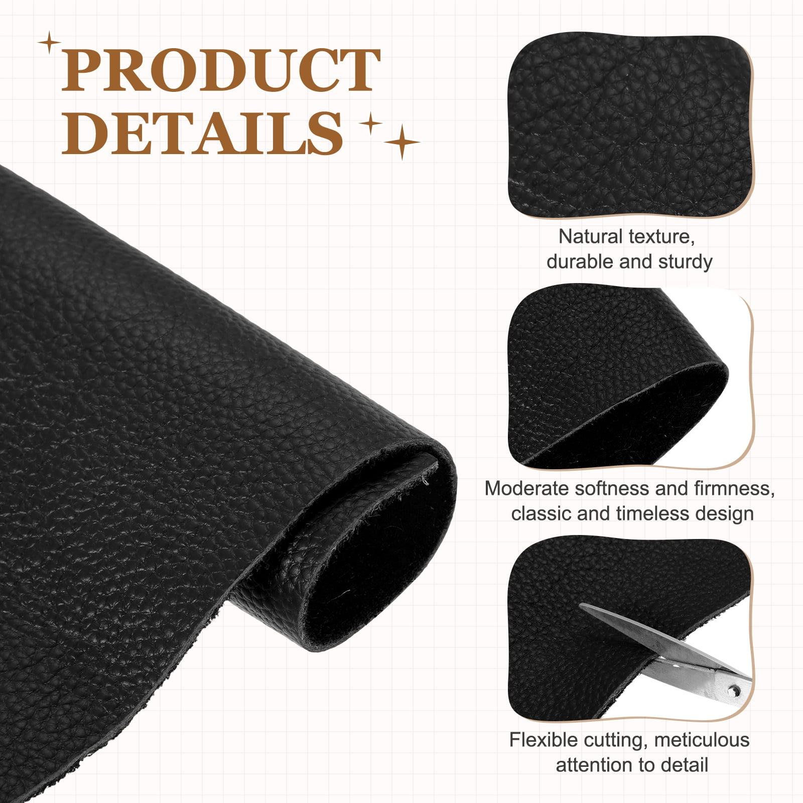 Uxcell Thick Full Grain Leather Sheet, 23.6 x 15.8 Inch Natural Cow Leather 1.5-1.8 mm Fabric Pieces for DIY Craft Furniture Office Belts Notebook Covers,Black
