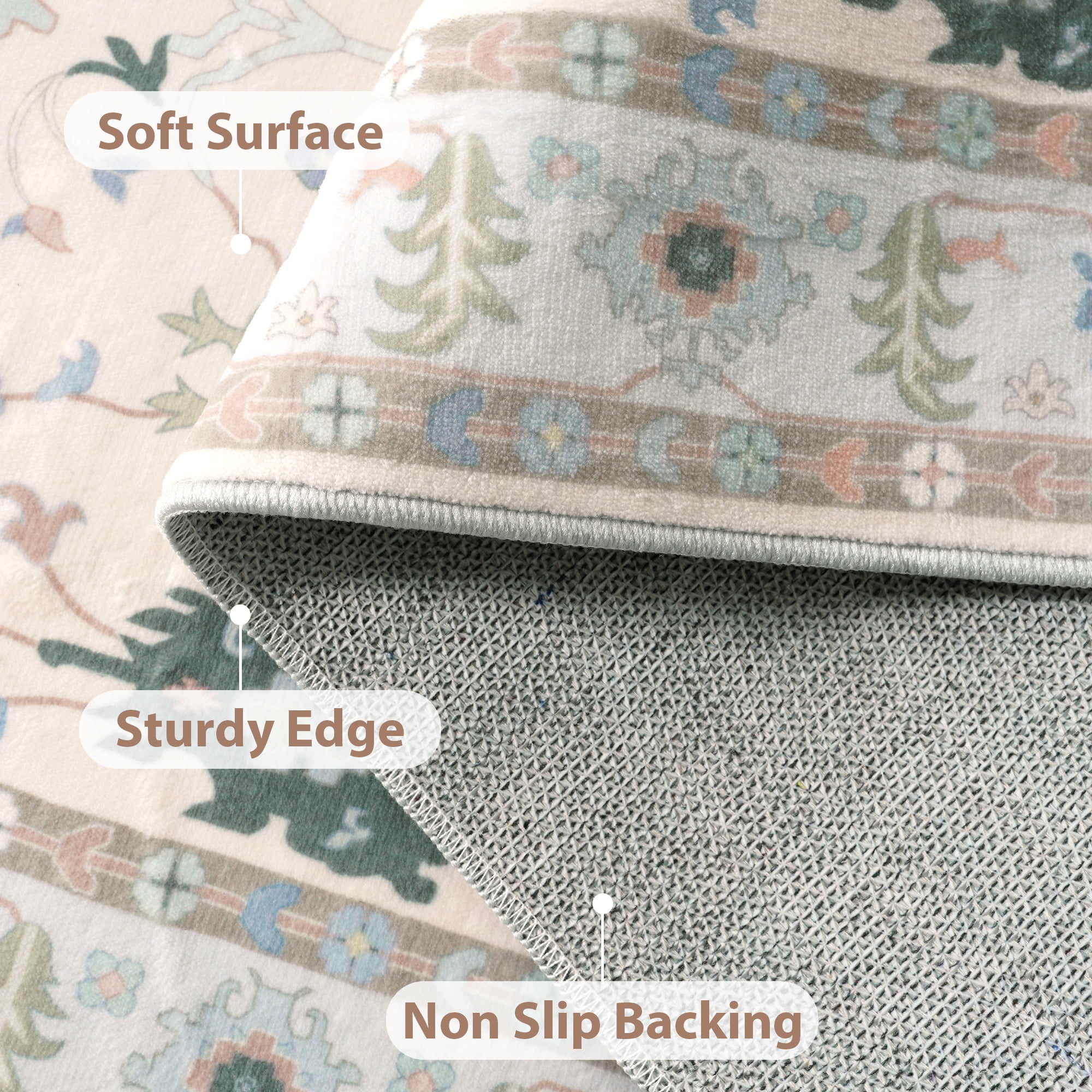 Lahome Decor 8'x10' Modern Oushak Washable Rugs,8x10ft Boho Area Rug for Living Room,Stain Resistant Soft Bedroom Rug, Ultra-Thin Cream Colorful Vintage Floral Rugs for Farmhouse Dining Room,Blue